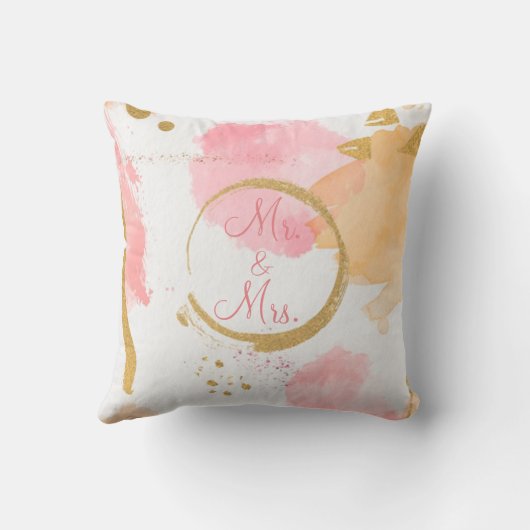 Coussin Aquarelle Florale Peach Or Script Abstrait (Verso)