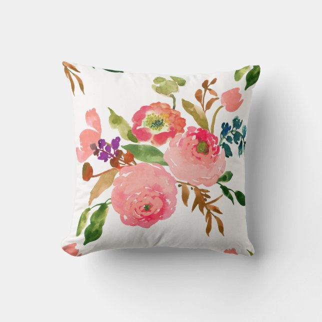 Coussin Aquarelle florale PixDezines/Ranunculus/rose (Recto)