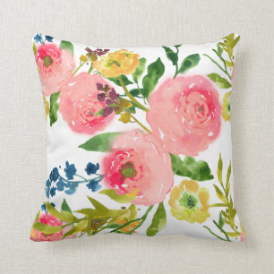 Coussin Aquarelle florale PixDezines/Ranunculus/rose