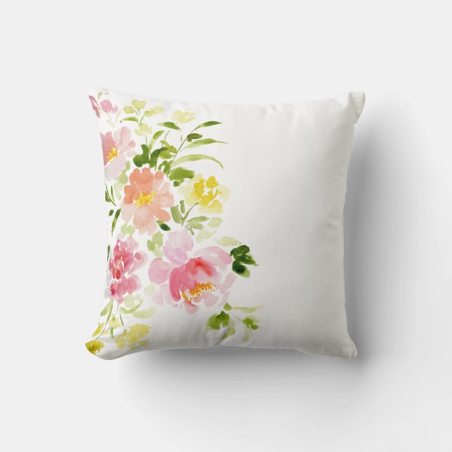 Coussin Aquarelle florale rose (Recto)