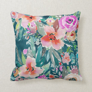 Coussin Aquarelle florale tropicale colorée de WOOT