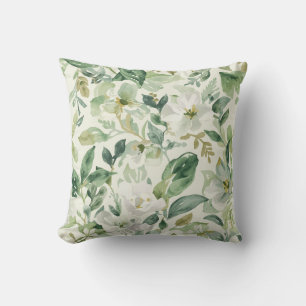 Coussin Aquarelle florale verte botanique Feuilles Nature 