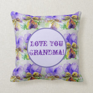 Coussin Aquarelle florale violette Aimez-vous Grand-mère 