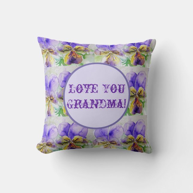 Coussin Aquarelle florale violette Aimez-vous Grand-mère C (Recto)