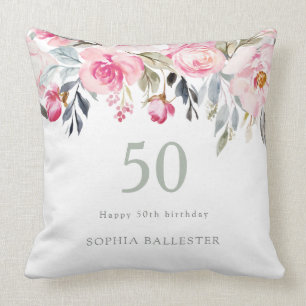 Coussin Aquarelle floue magnifique Floral 50e anniversaire