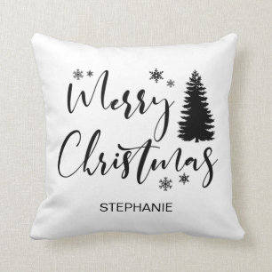 Coussin Aquarelle Forêt de sapins rustiques Pi d'hiver