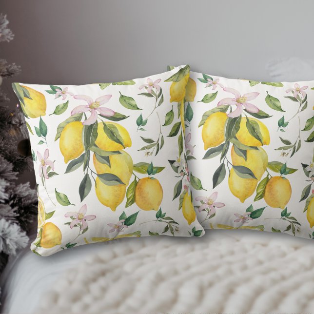 Coussin Aquarelle Fruit citron motif floral (Créateur téléchargé)