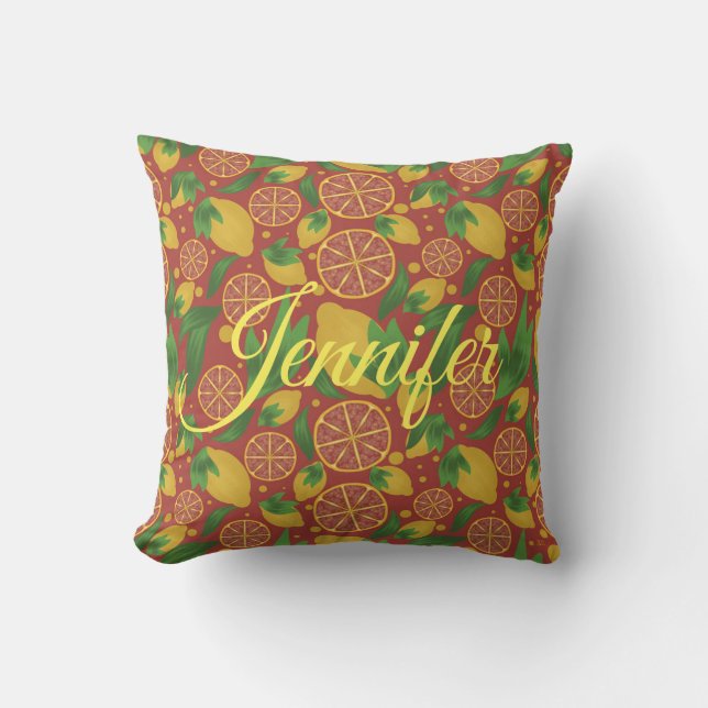 Coussin Aquarelle Fruit de corail citron Personnalisé (Recto)