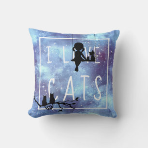 Coussin Aquarelle Galaxy Amoureux des chats fille