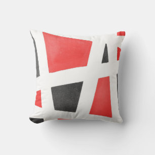 Coussin Aquarelle géométrique gris blanc et rouge