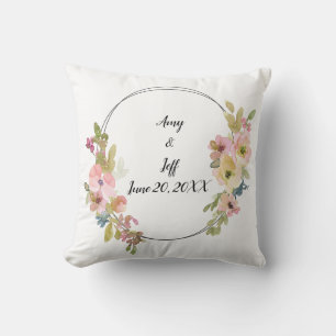 Coussin Aquarelle géométrique Monogramme Mariage floral