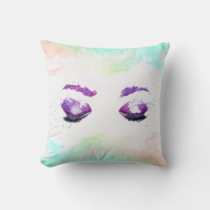 Coussin Aquarelle glamour aux yeux et aux bouillons pourpr