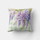 Coussin Aquarelle glycine floral vert blanc chèque (Verso)