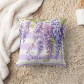 Coussin Aquarelle glycine florale violet strié (Couverture)