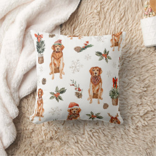 Coussin Aquarelle Golden Retriever Chiens de Noël