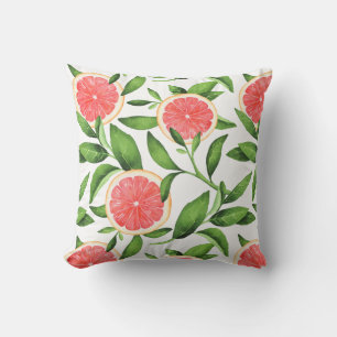 Coussin Aquarelle Grapefruits et Motif de verdure