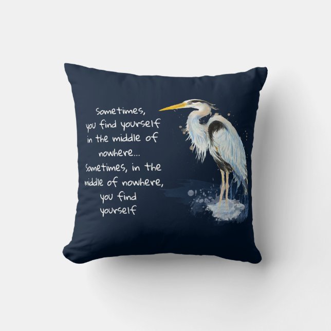 Coussin Aquarelle Great Blue Heron Citation Inspirante (Recto)