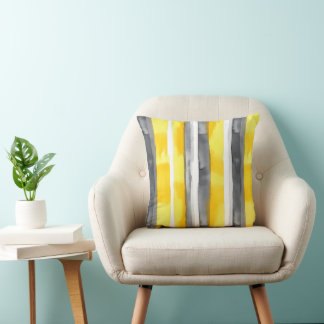 Coussin Aquarelle gris jaune blanc rayé