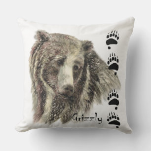 Coussin Aquarelle Grizzli Ours Animal Nature Art