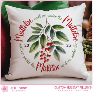 Coussin Aquarelle Gui Houx Baies Noël