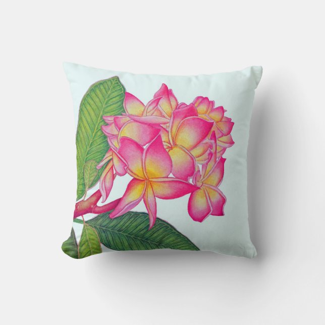 Coussin Aquarelle hawaïenne de Plumeria (Recto)