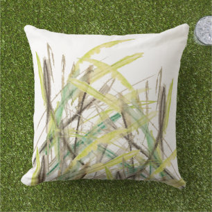 Coussin Aquarelle herbe abstraite peinte à la main