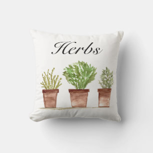 Coussin Aquarelle Herbes Thyme Rosemary persil Plante Pot