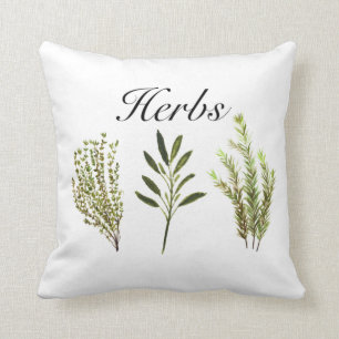 Coussin Aquarelle Herbes Thyme Rosemary Sage Plante Pot