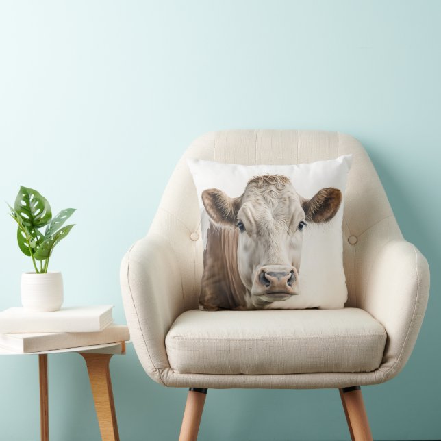 Coussin Aquarelle Hereford Portrait de vache (Chaise)