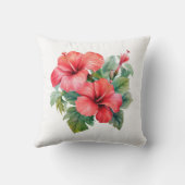 Coussin Aquarelle Hibiscus Rouge Tropical Floral Végétal (Verso)