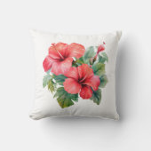 Coussin Aquarelle Hibiscus Rouge Tropical Végétal (Recto)