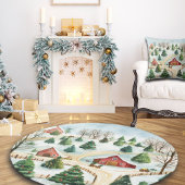 Coussin Aquarelle Hiver Paysage rustique avec Fir Trees