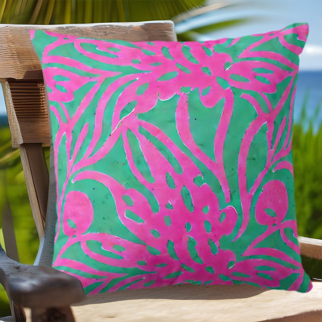 Coussin Aquarelle Hot rose Aqua Oversize Damask Inspiré (Créateur téléchargé)