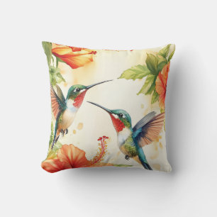 Coussin Aquarelle Hummingbird and Flowers Design