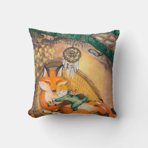 Coussin aquarelle illustration d'un renard de chevreau sur