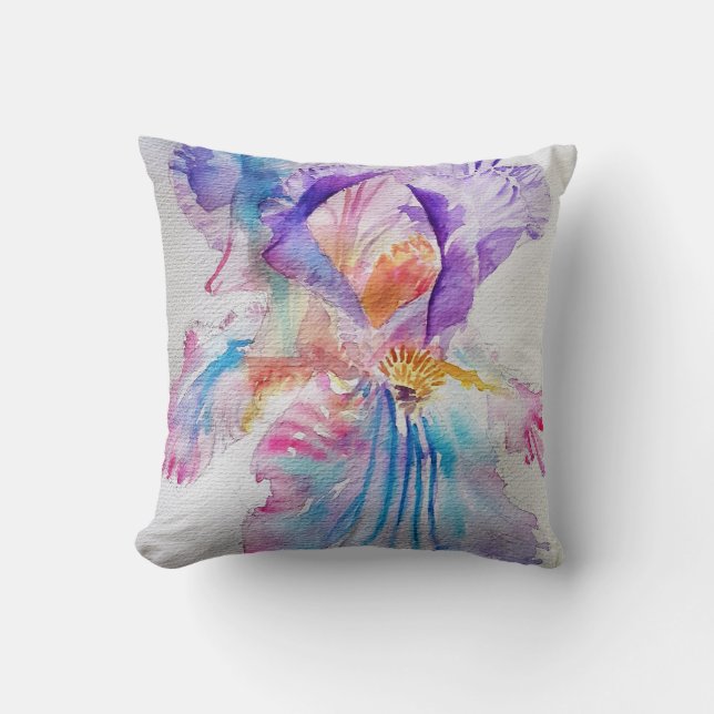 Coussin Aquarelle Iris Fleur Peinture art iris Violet (Recto)