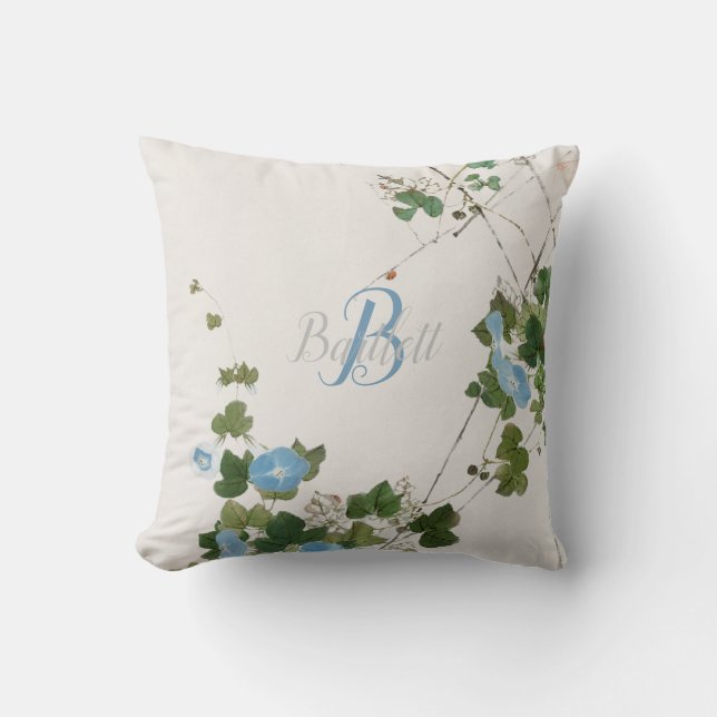 Coussin Aquarelle japonaise Fleur Bleue Botanique (Recto)