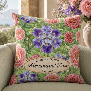 Coussin Aquarelle Jardin Romantique Rose Iris Pivoine
