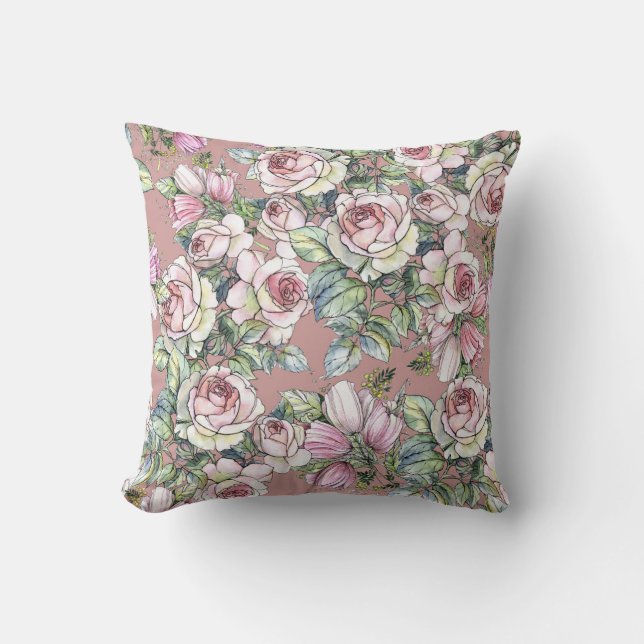 Coussin Aquarelle Jardin : Rose Tulip Elégance. (Recto)