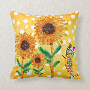 Coussin Aquarelle jaune Tournesol à tête plate