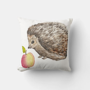Coussin Aquarelle joli hérisson et pomme