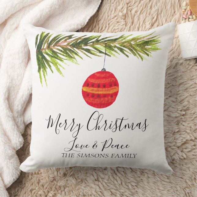 Coussin Aquarelle Joyeux sapin de Noël Joyeux et lumineux (Couverture)