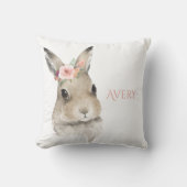Coussin Aquarelle lapin de bois Nom personnalisé (Recto)