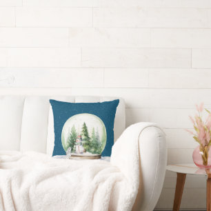 Coussin Aquarelle Lapin de Noël et Snowman