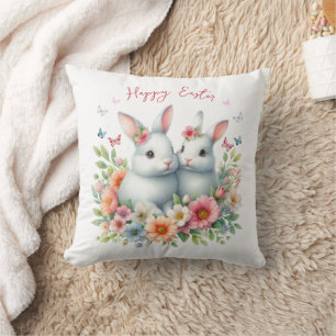Coussin Aquarelle Lapin de Pâques Personnalisé