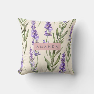 Coussin Aquarelle Lavande Élégante Personnalisée