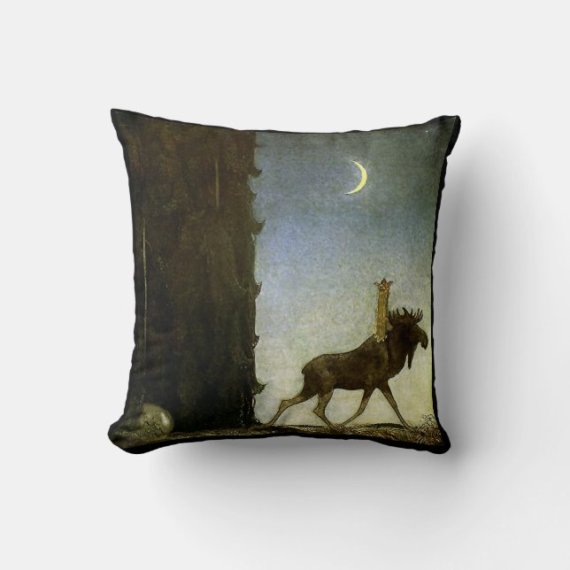 Coussin Aquarelle « Leap the Elk » de John Bauer (Recto)