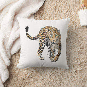 Coussin aquarelle léopard jungle chat animal peint vert