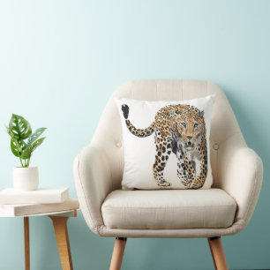 Coussin aquarelle léopard jungle chat animal peint vert