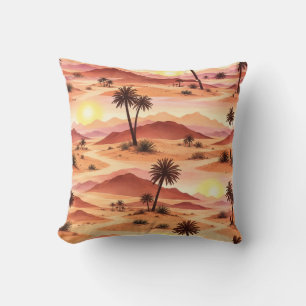 Coussin Aquarelle Lever de Soleil Désertique Doré